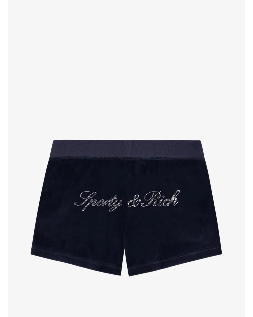 Sporty & Rich Blue Krystal Logo-Embellished Shorts