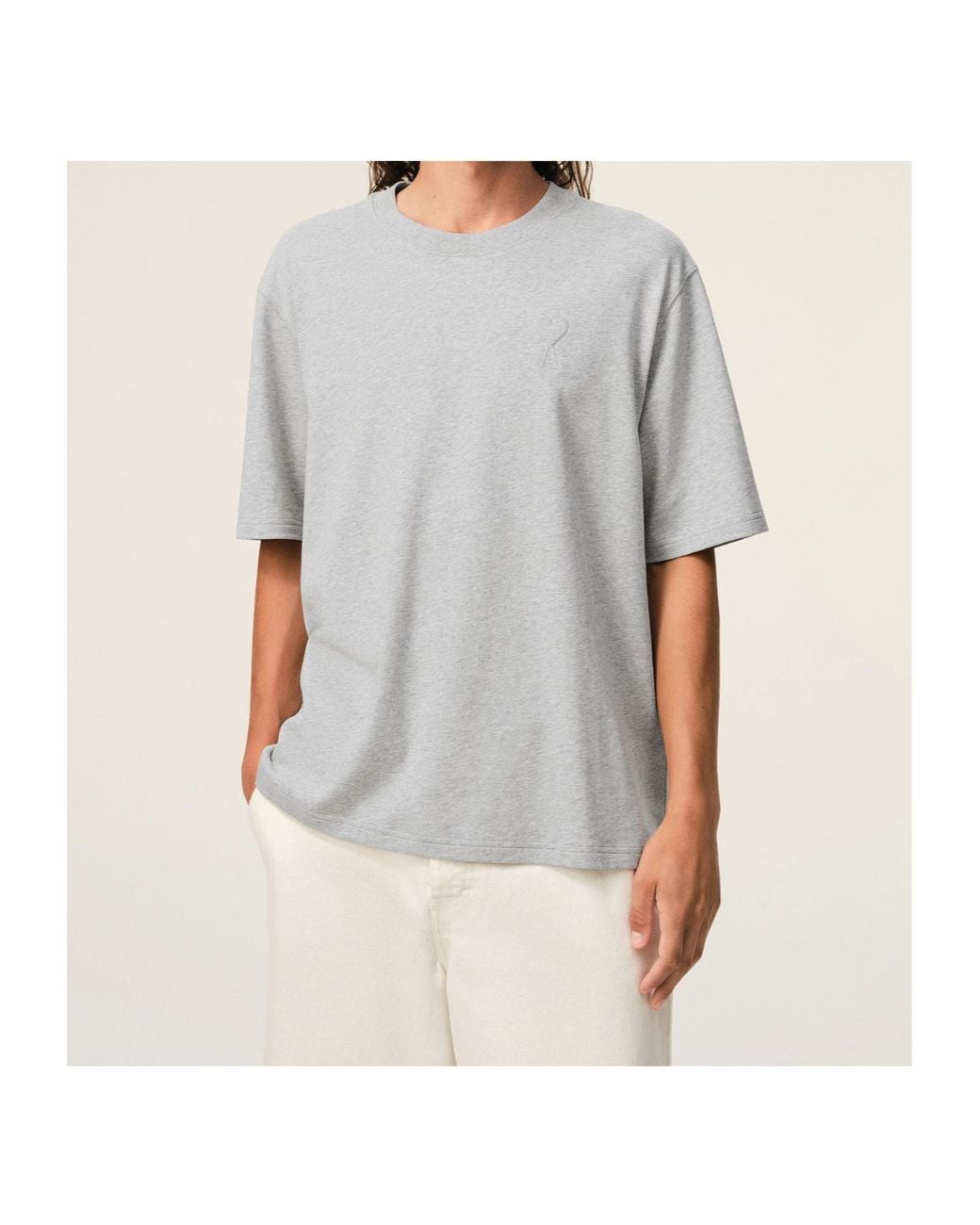 AMI Gray Ami De Coeur Short-Sleeved Crewneck T-Shirt for men