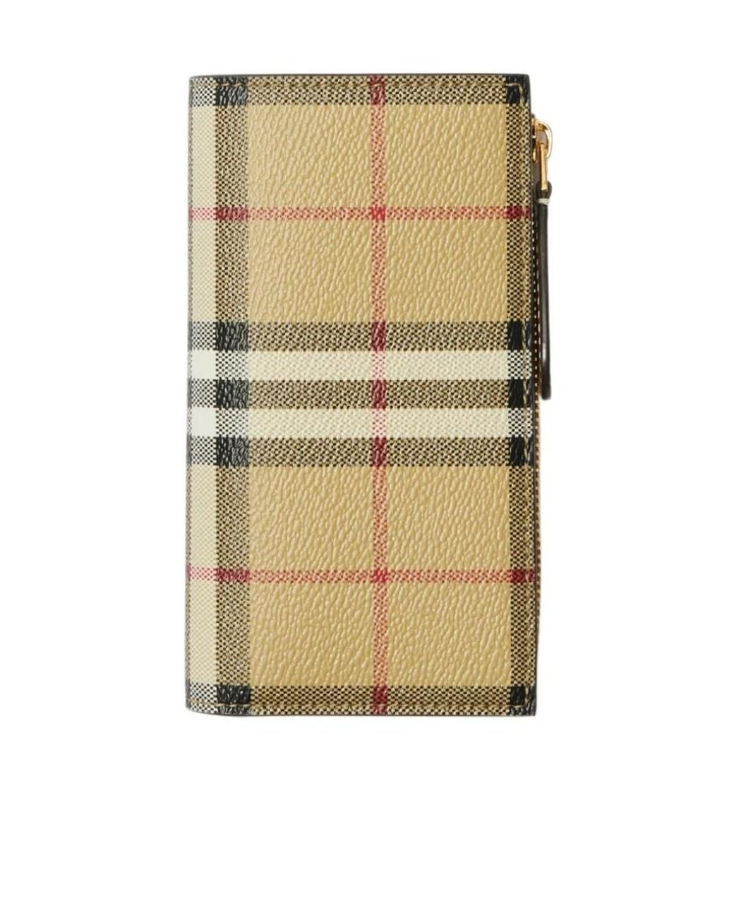 Burberry Natural Checked Zip-Up Wallet