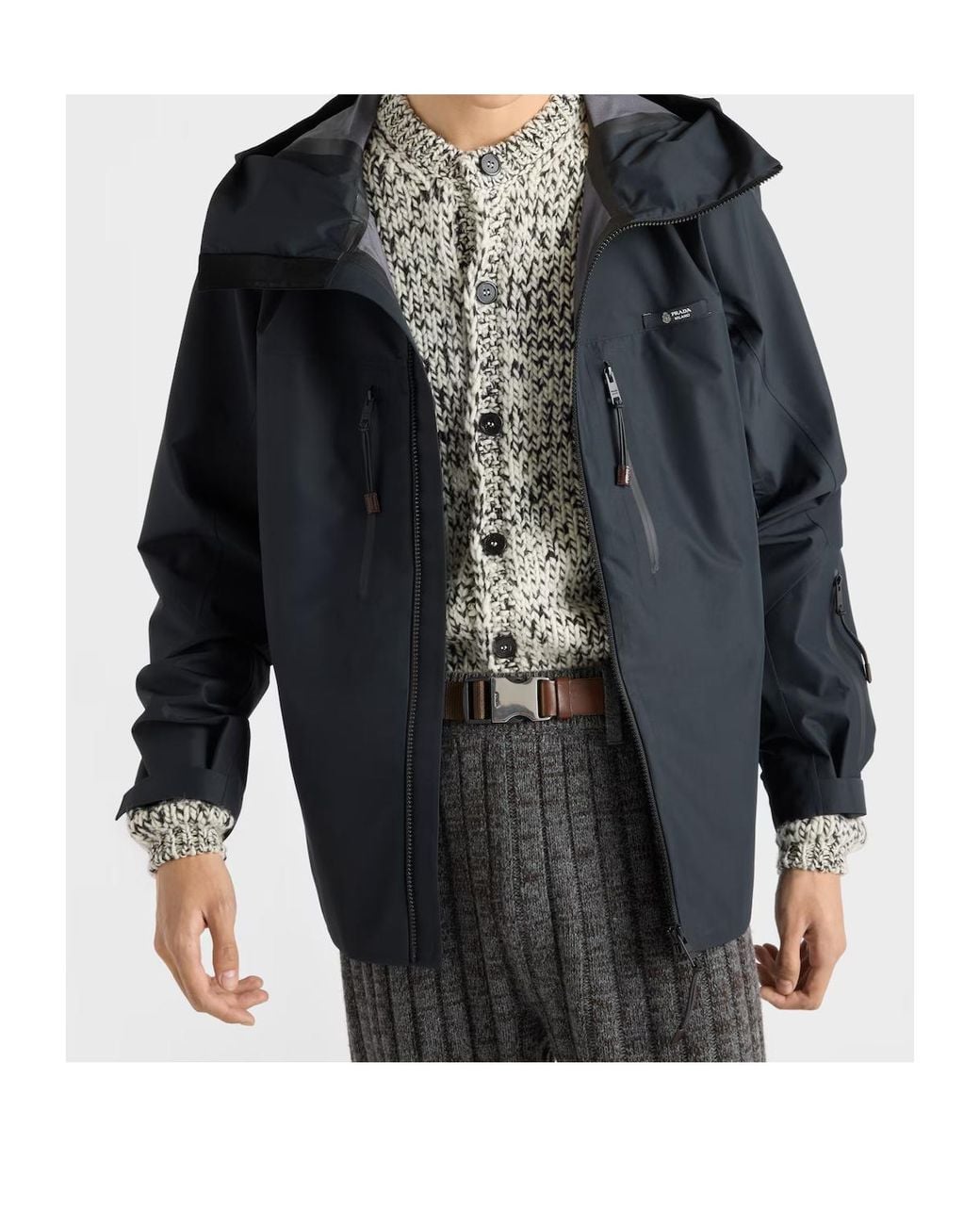 Prada Blue Zip-Up Hooded Jacket for men