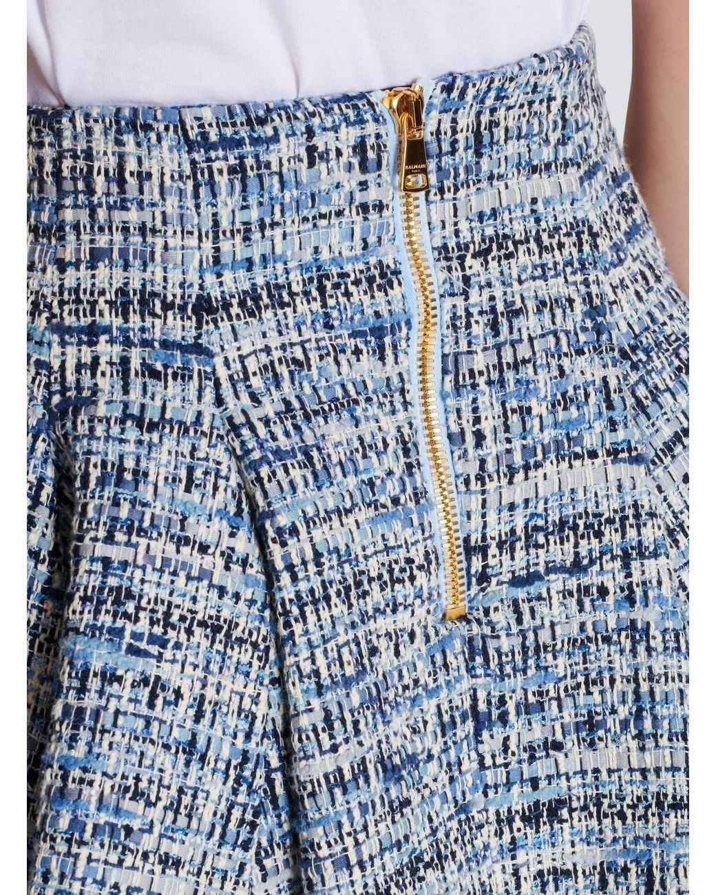 Balmain Blue Tweed Skirt With Pleats