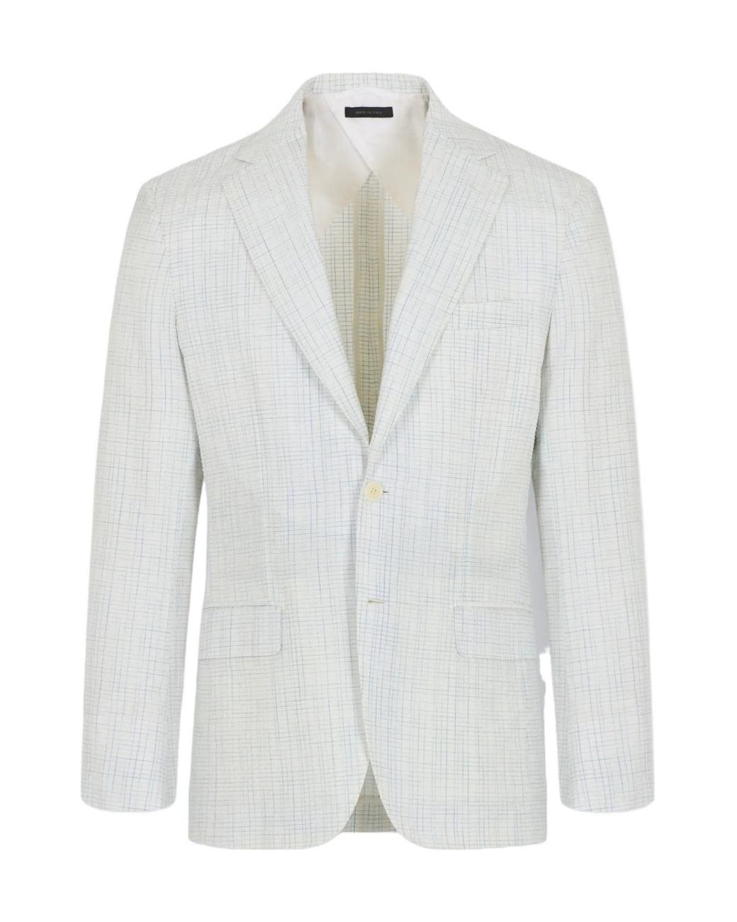 Brioni White And Sky Checked Silk Seersucker Soffio Blazer for men