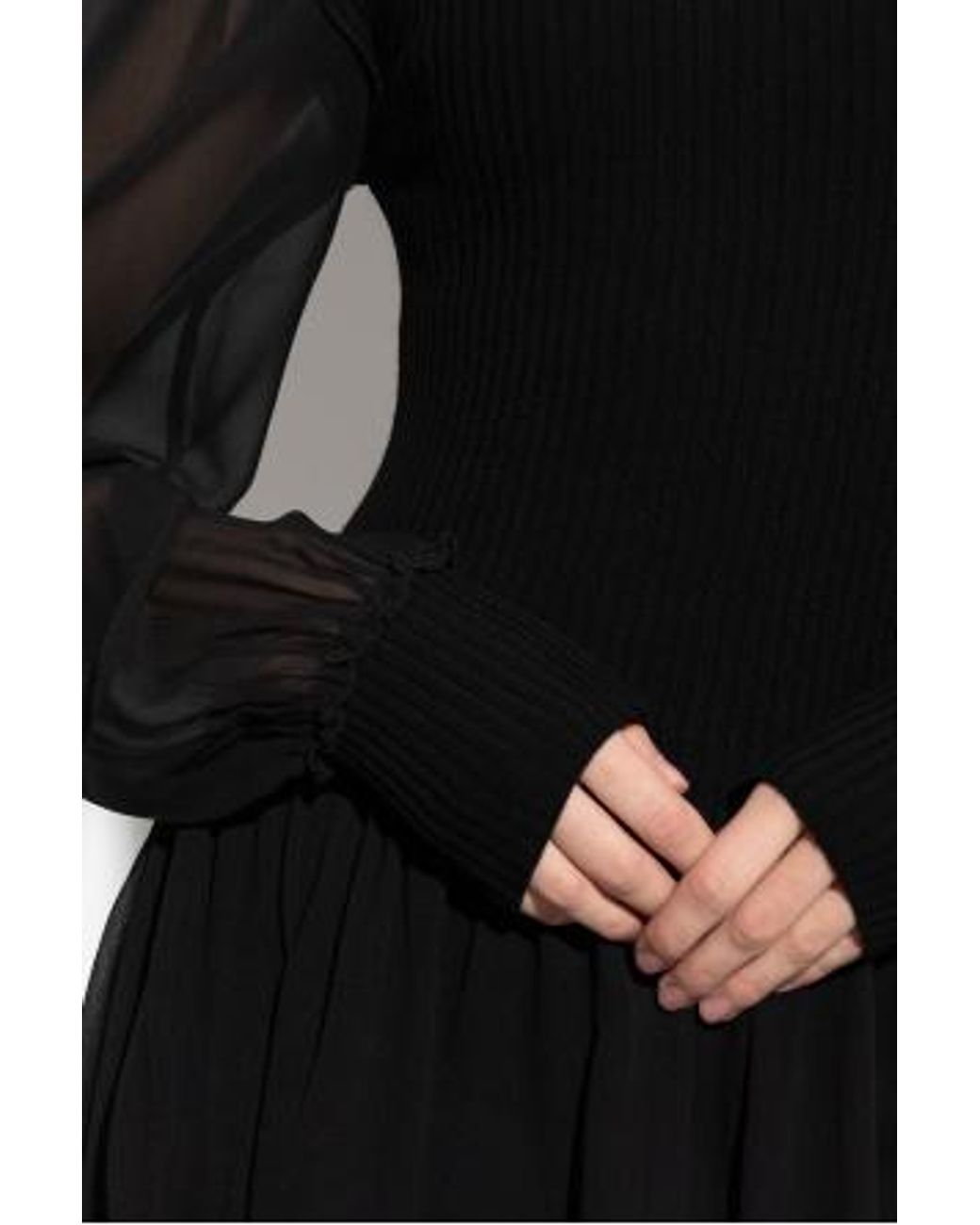 FRAME Black The Sheer Sleeve Dress
