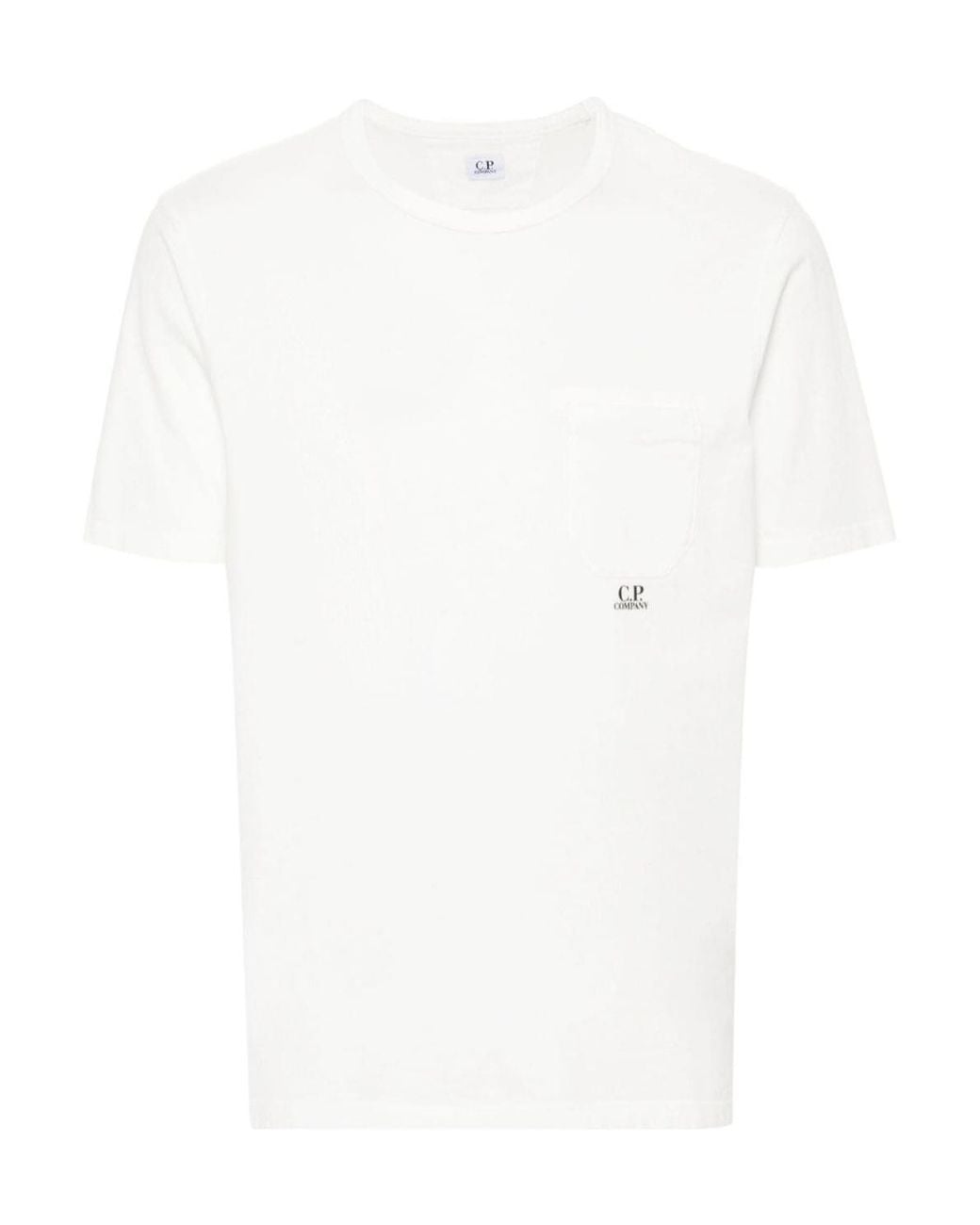 C P Company White Garment Dyed Pocket Crewneck T-Shirt for men