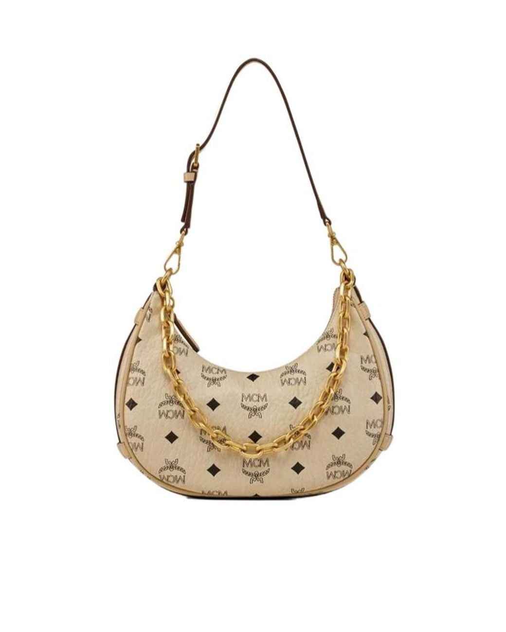 MCM Natural Aren Crescent Hobo Bag