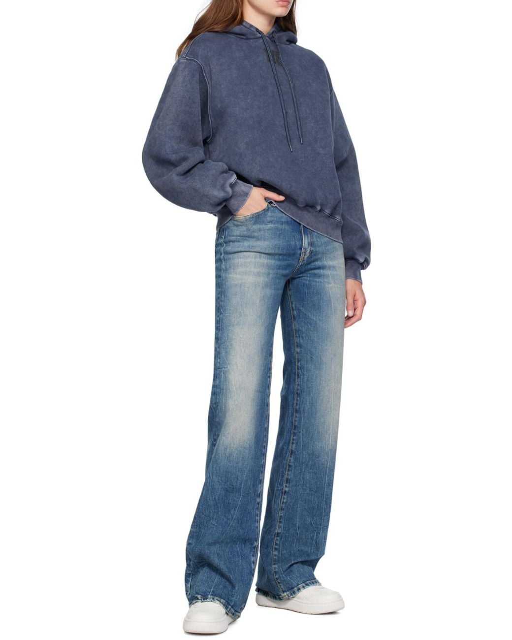 Alexander Wang Blue T By Structured Terry Puff Logo Hoodie