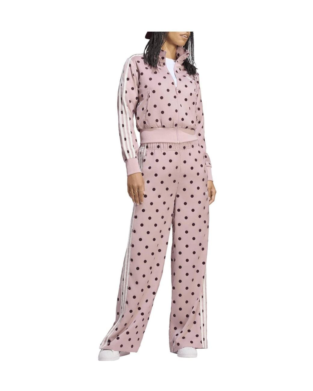 Adidas Originals Pink Polka Dot Zip-Up Cropped Jacket