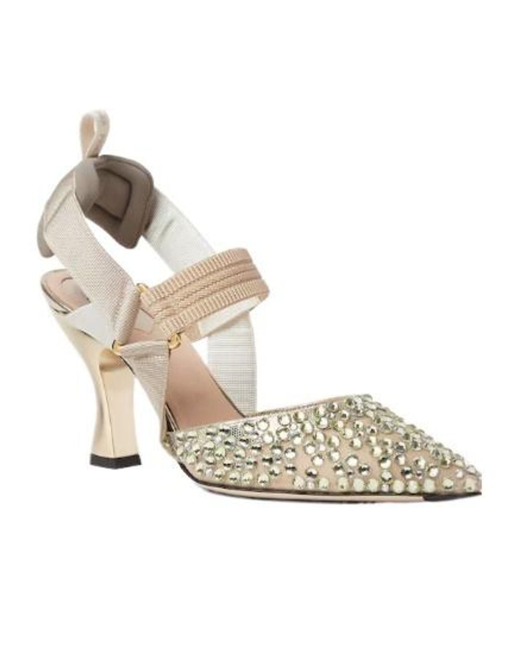 Fendi Metallic Colibri Embellished Slingback Pumps