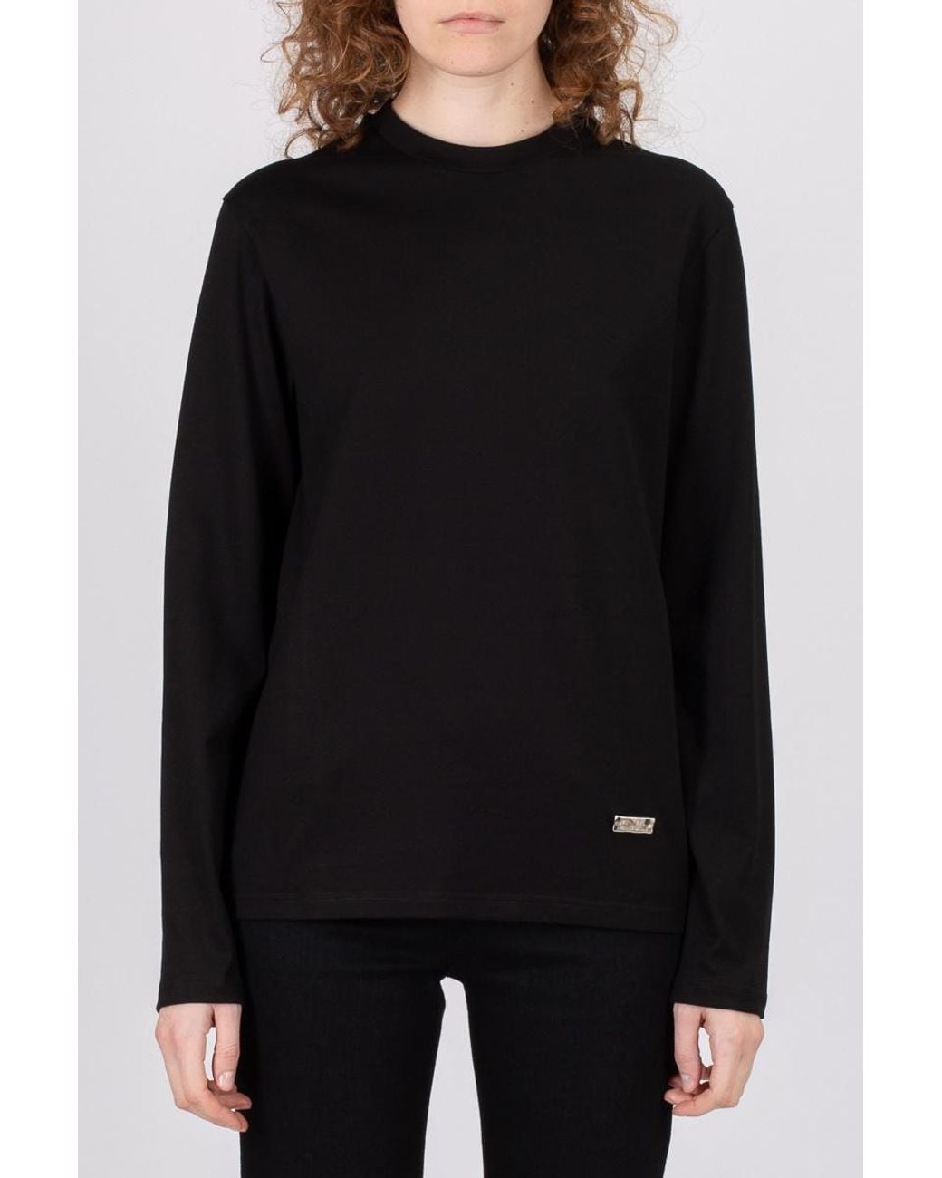 Jil Sander Black Logo Plaque Long-Sleeved T-Shirt