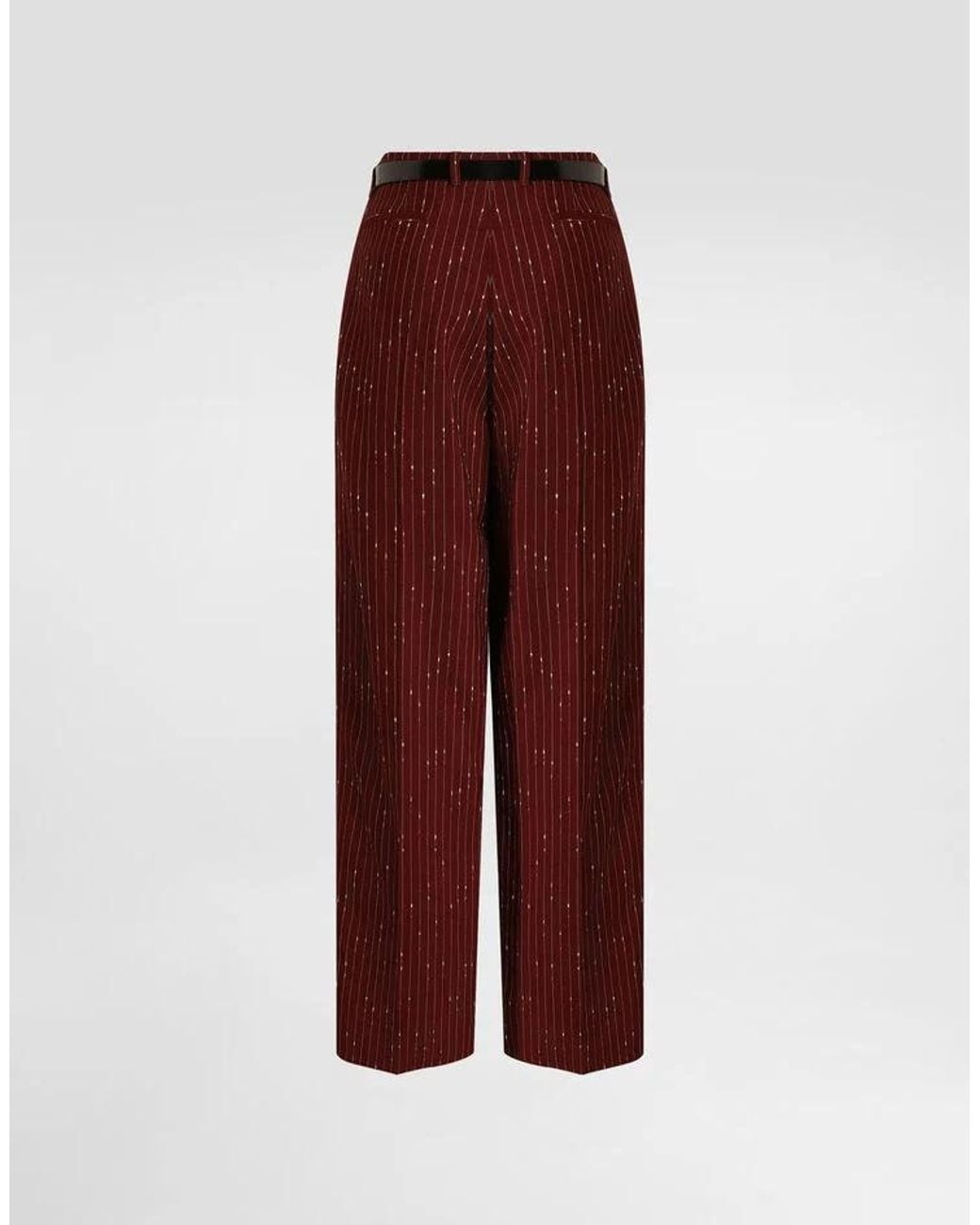 Dolce & Gabbana Red Pinstriped Wide-Leg Pants