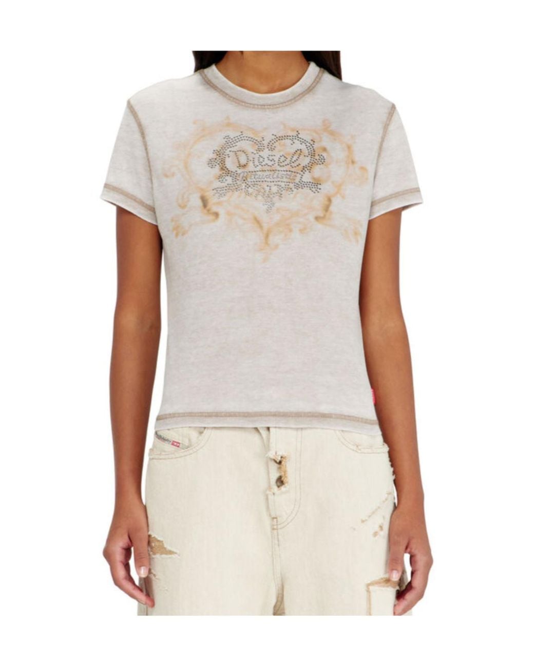 DIESEL White T-Ila-Aa1 Stud Logo T-Shirt