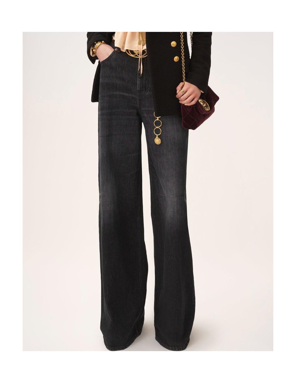 Chloé Black Chloé Logo Patch Wide-Leg Jeans