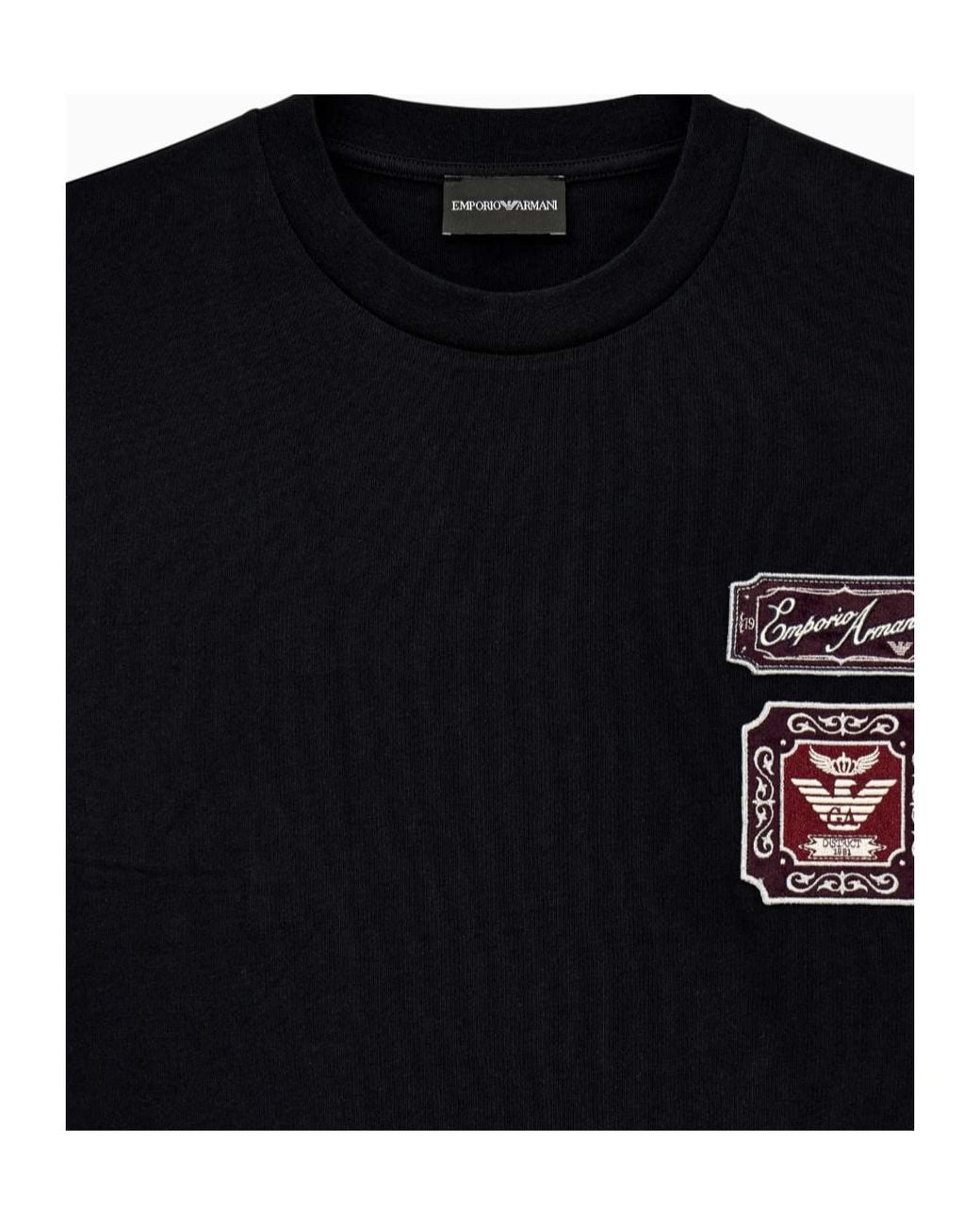 Emporio Armani Black Short-Sleeve Crew-Neck T-Shirt With Badge Appliqué for men