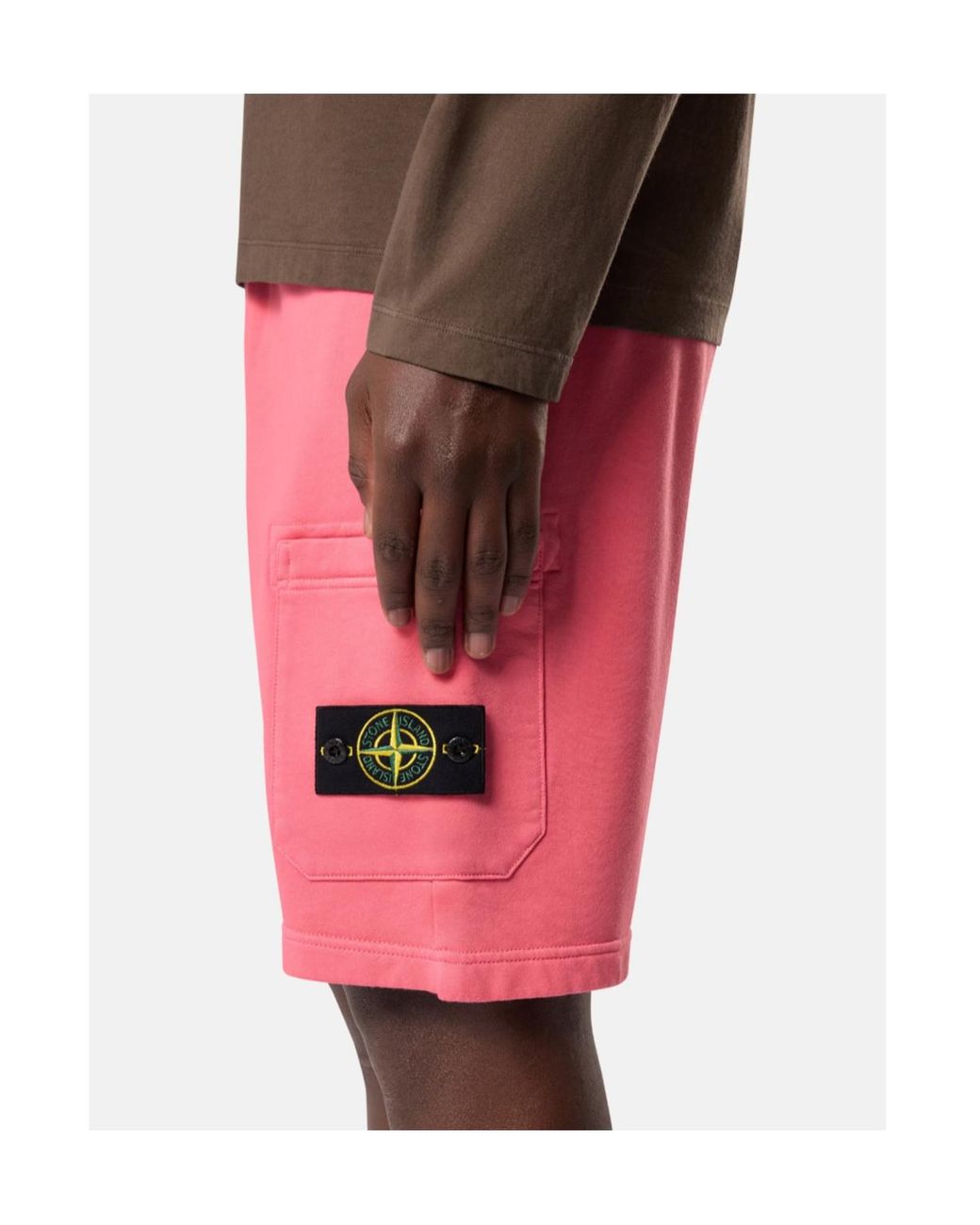 Stone Island Red Logo Patch Drawstring Shorts for men