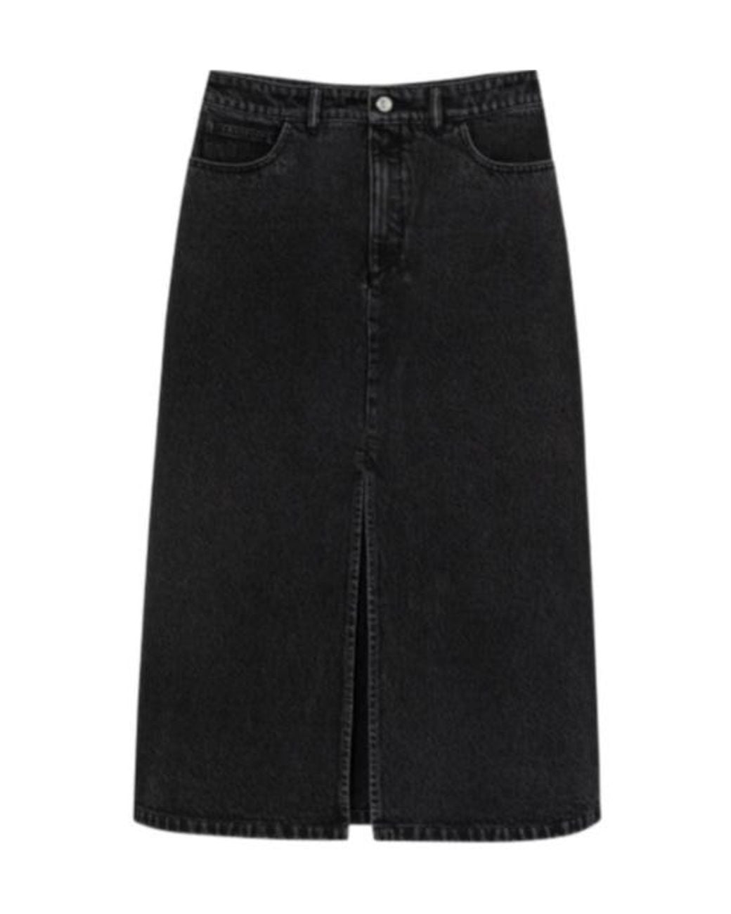 A.P.C. Black Split-Front Denim Midi Skirt