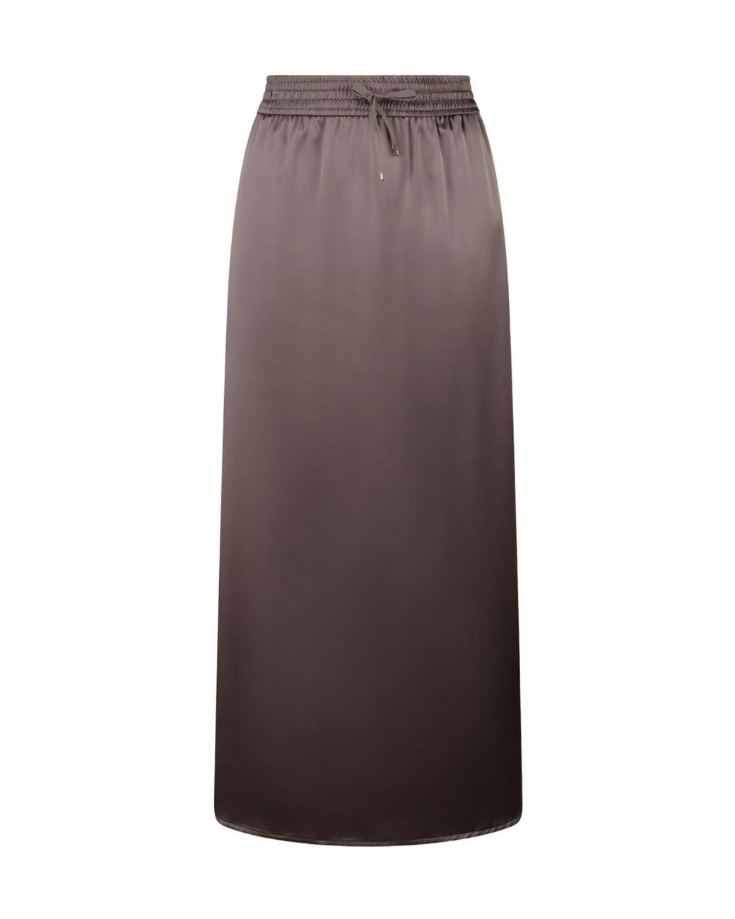 Herno Brown Drawstring-Waist Side-Slit Satin Midi Skirt