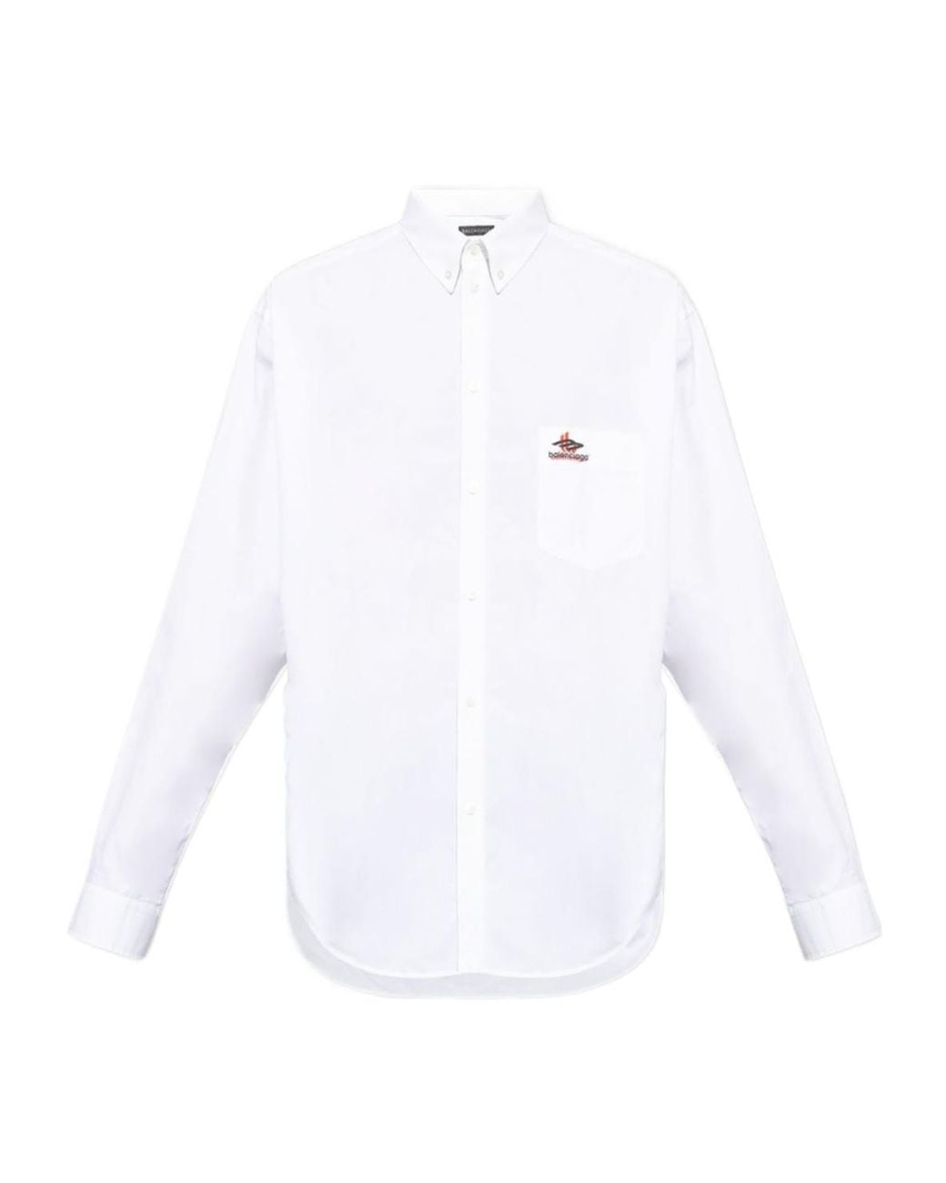 Balenciaga White Logo Printed Drop Shoulder Shirt for men