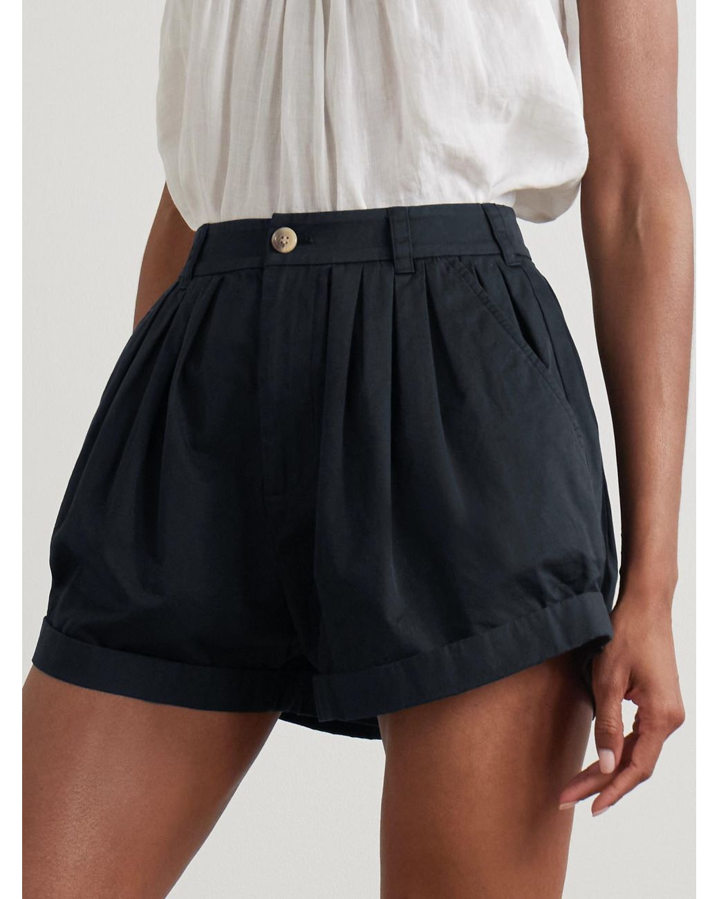 Doen Blue Pleated Organic Cotton-Poplin Shorts