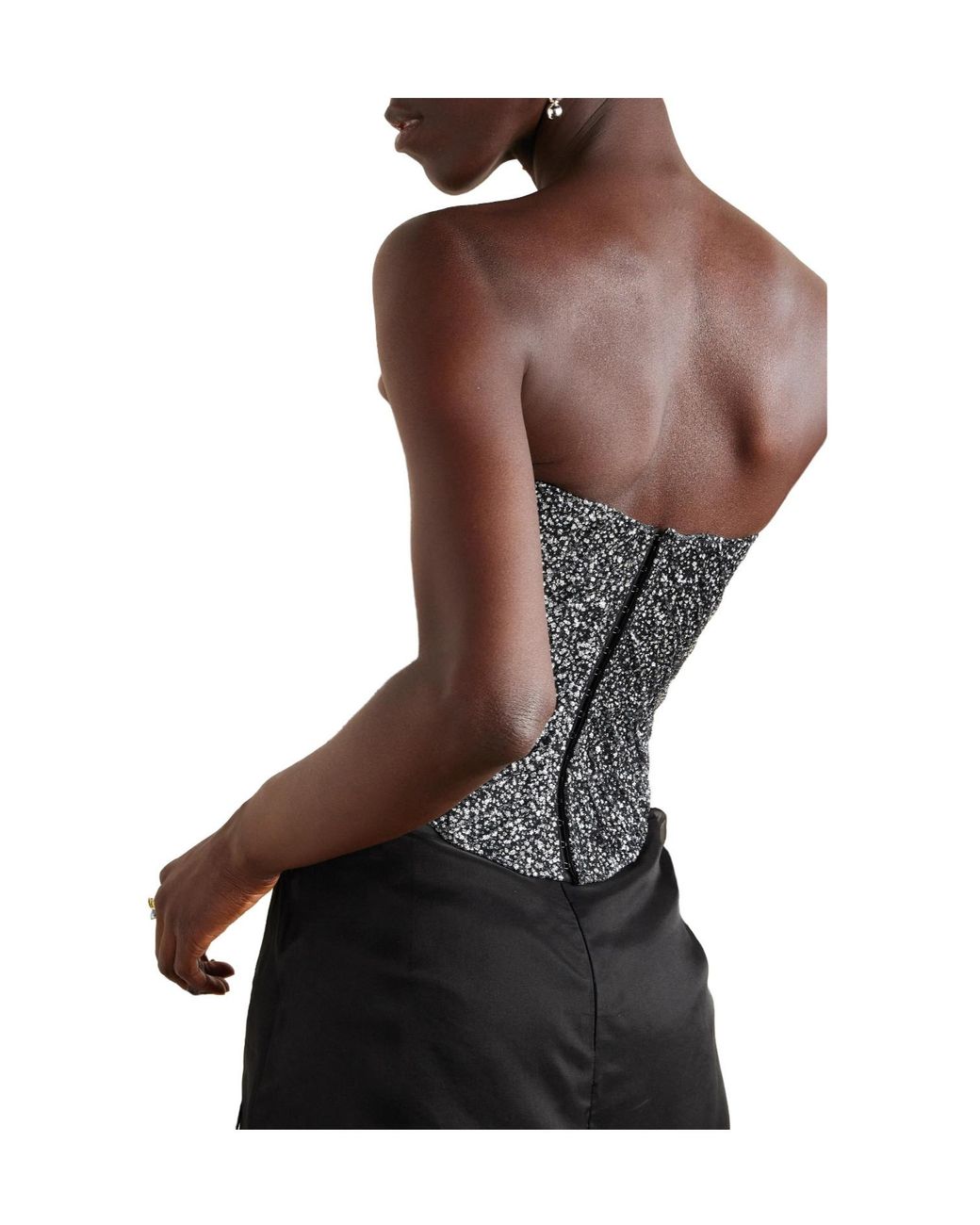 Sandra Mansour Gray Strapless Glittered Tulle Bustier Top