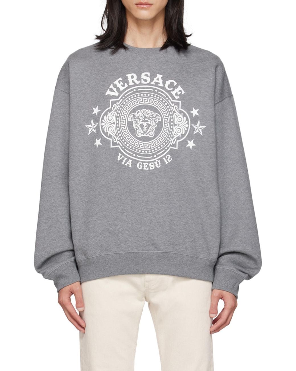 Versace Gray `Medusa Badge` Print Sweatshirt for men