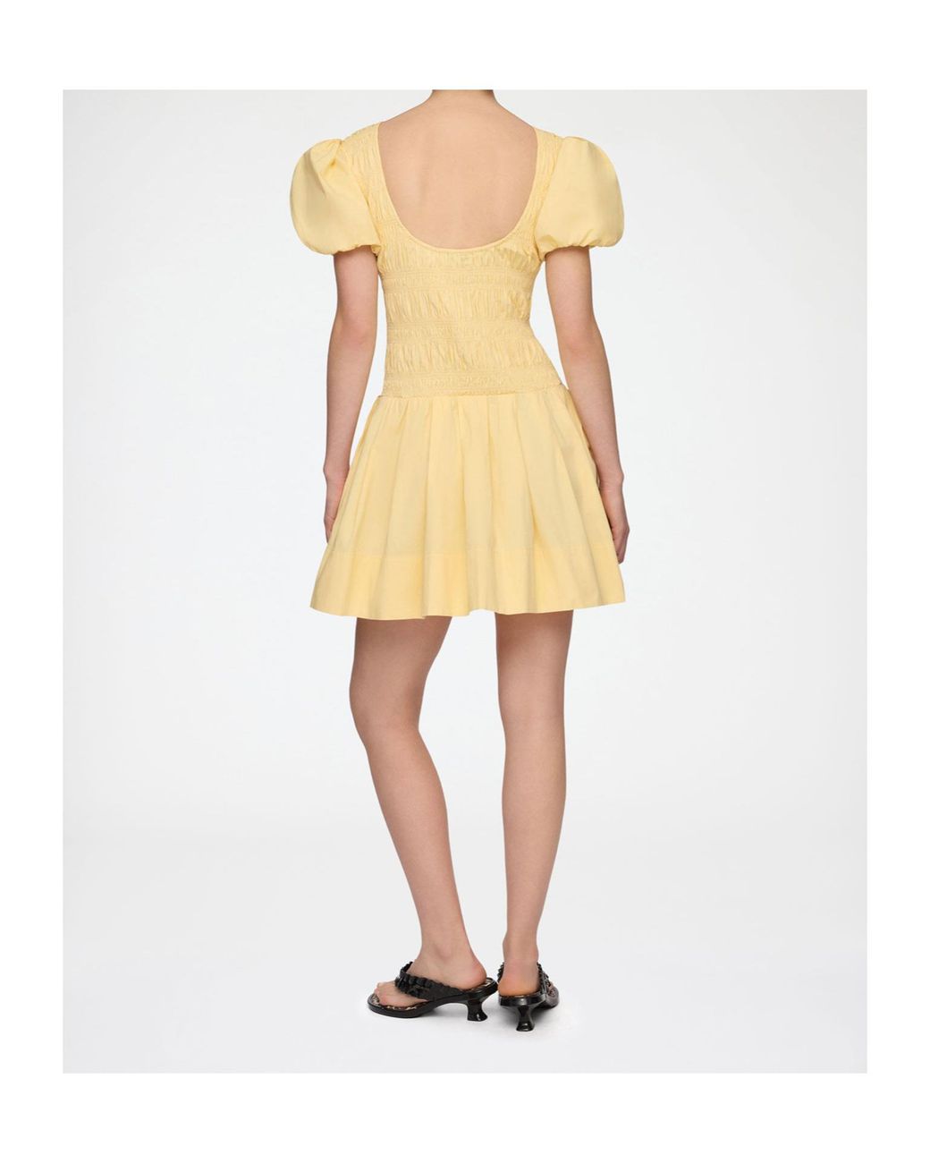Ganni Yellow Smocked Balloon-Sleeve Mini Dress
