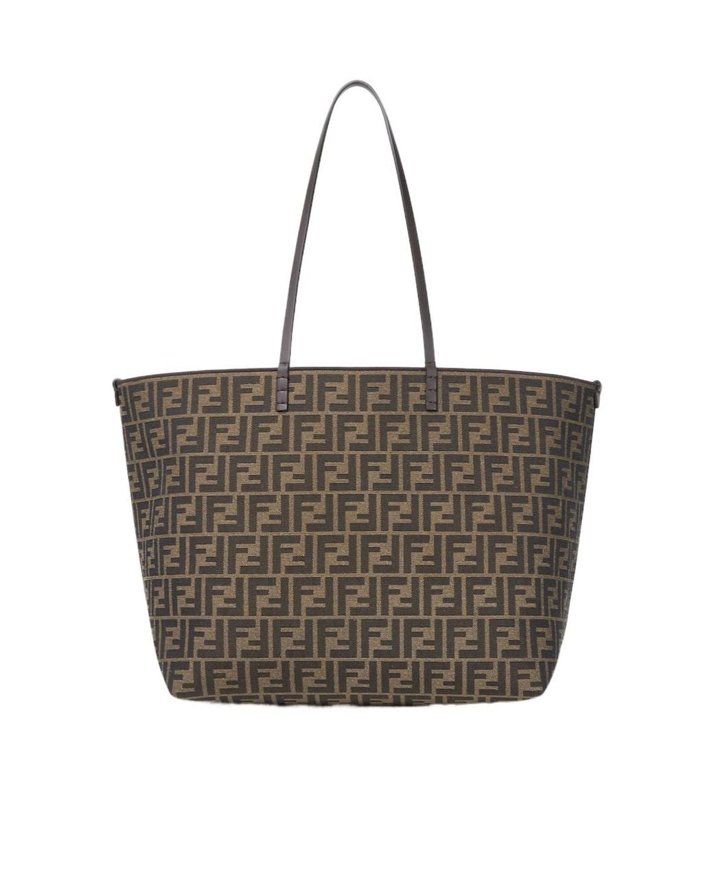 Fendi Brown Tobacco Ff Jacquard And Striped Pequin Fabric Shopper
