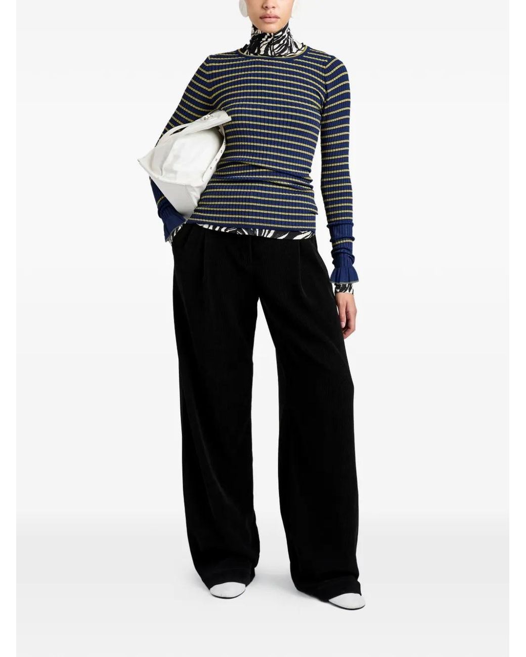 Proenza Schouler Blue Yasmine Striped Ruffled Sweater