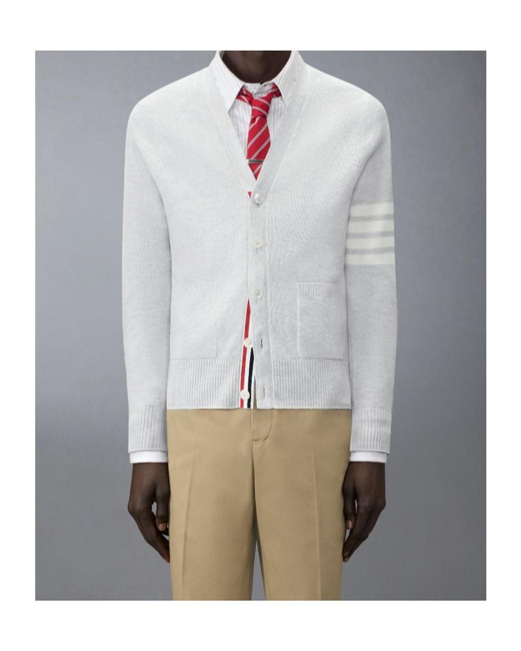 Thom Browne Gray 4-Bar Relaxed-Fit Cardigan for men