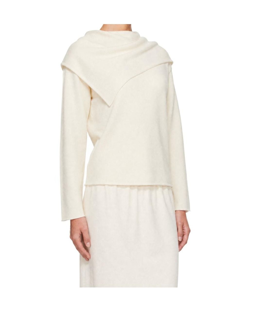 Loulou de Saison White Frances Cashmere Scarf-Style Sweater