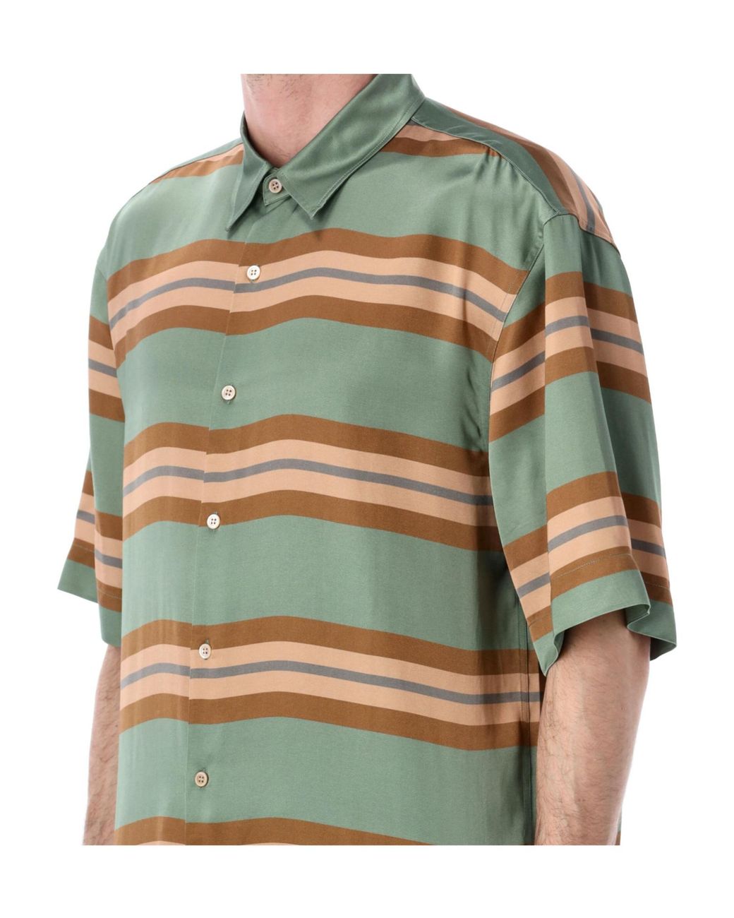 Dries Van Noten Green Cassidye Stripe Short-Sleeve Shirt for men