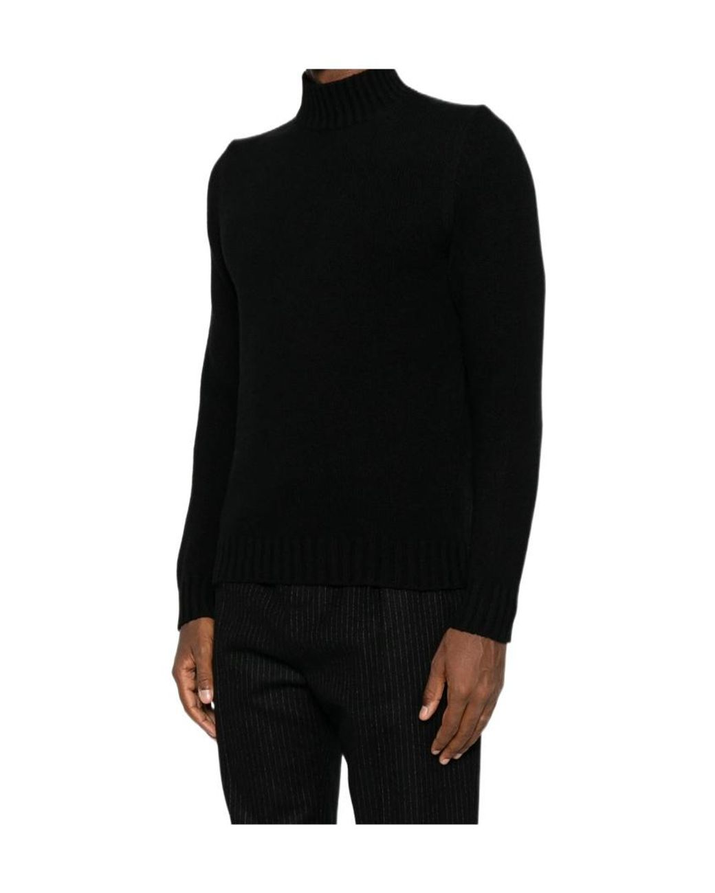 Fedeli Black Ribbed-Knit High-Neck Knit for men