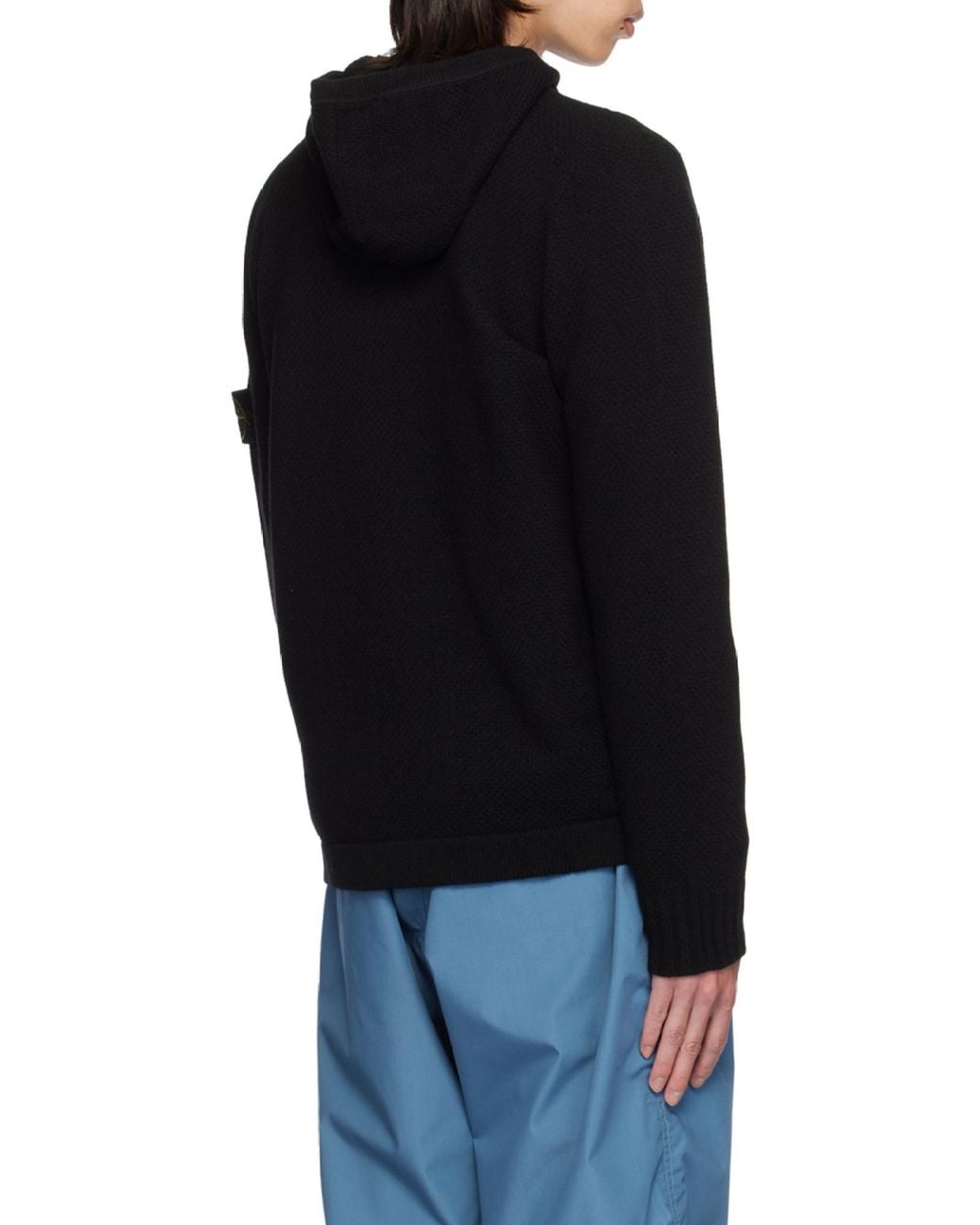 Stone Island Black Logo Patch Hooded Cardigan for men