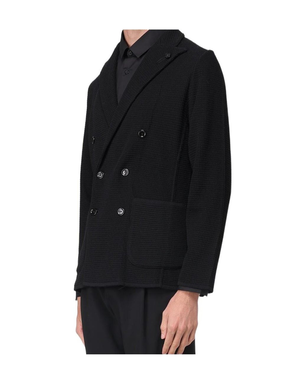 Lardini Black Double-Breasted Logo Detailed Jacket for men