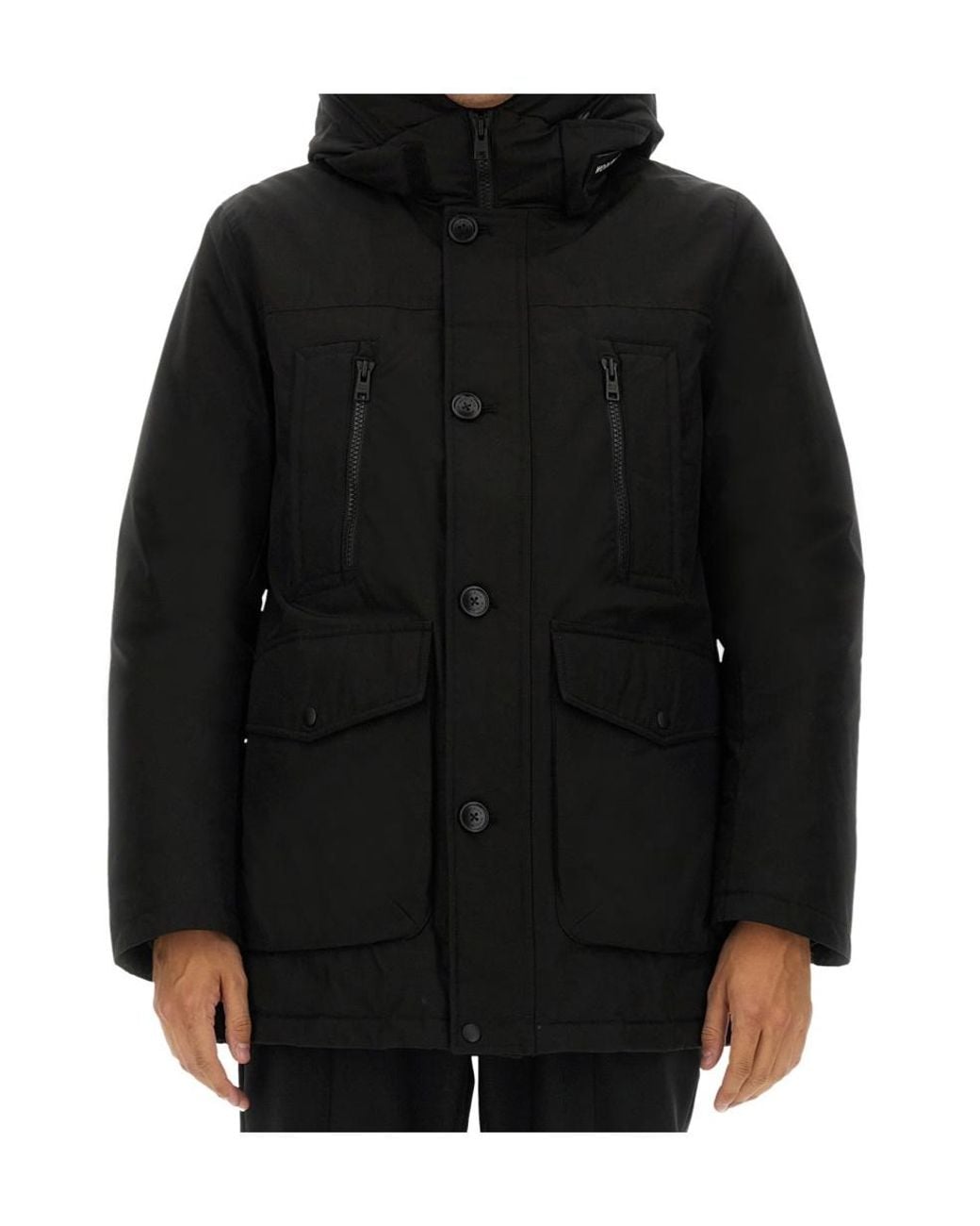 Woolrich Black Hooded Padded Coat for men