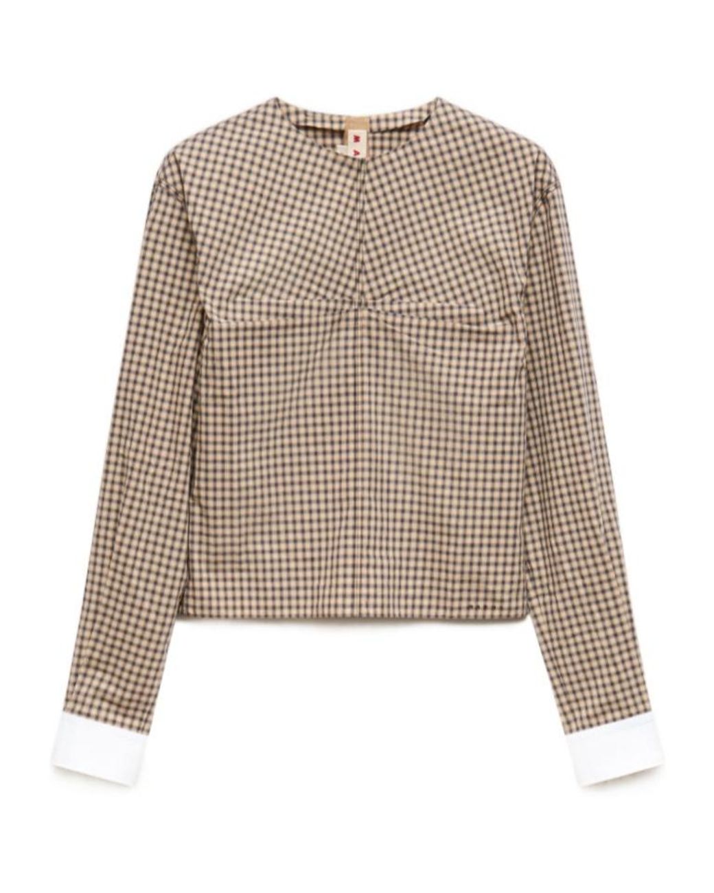 Marni Natural Checked Poplin Top With Ruched Front