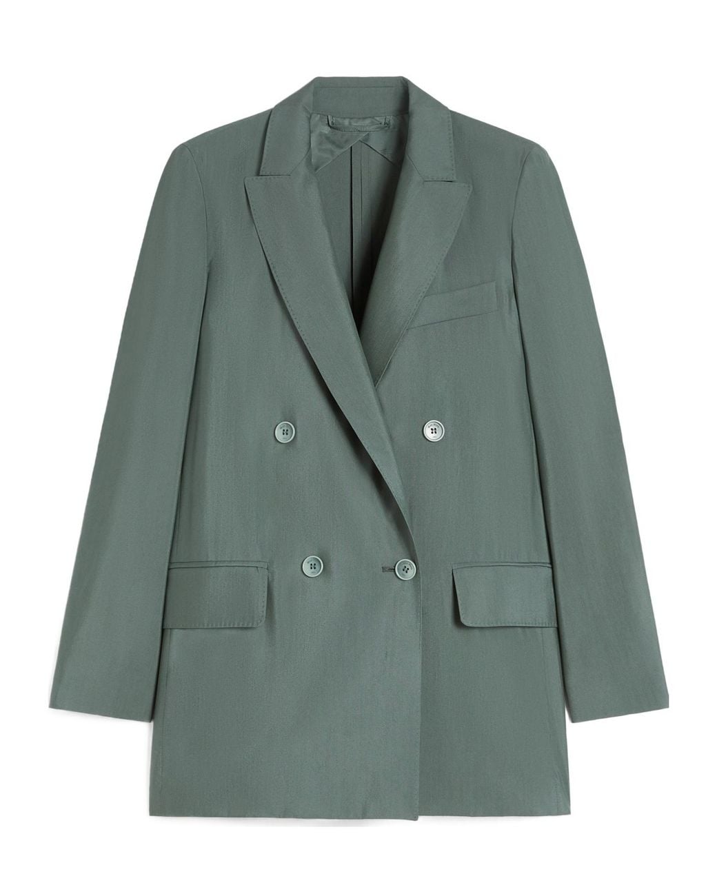 Max Mara Green Wool Silk Chevron Double-Breasted Blazer