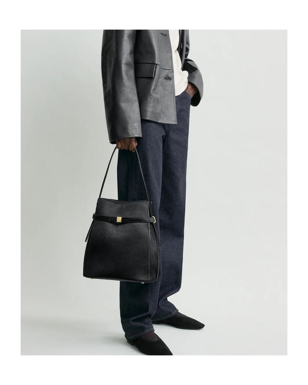 Totême  Black Totême Buckled Bucket Bag