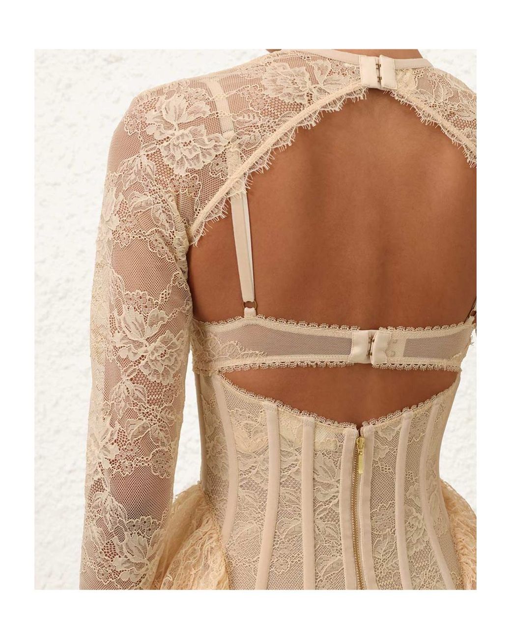 Zimmermann Natural Valian Lace-Panelled Corset-Style Midi Dress