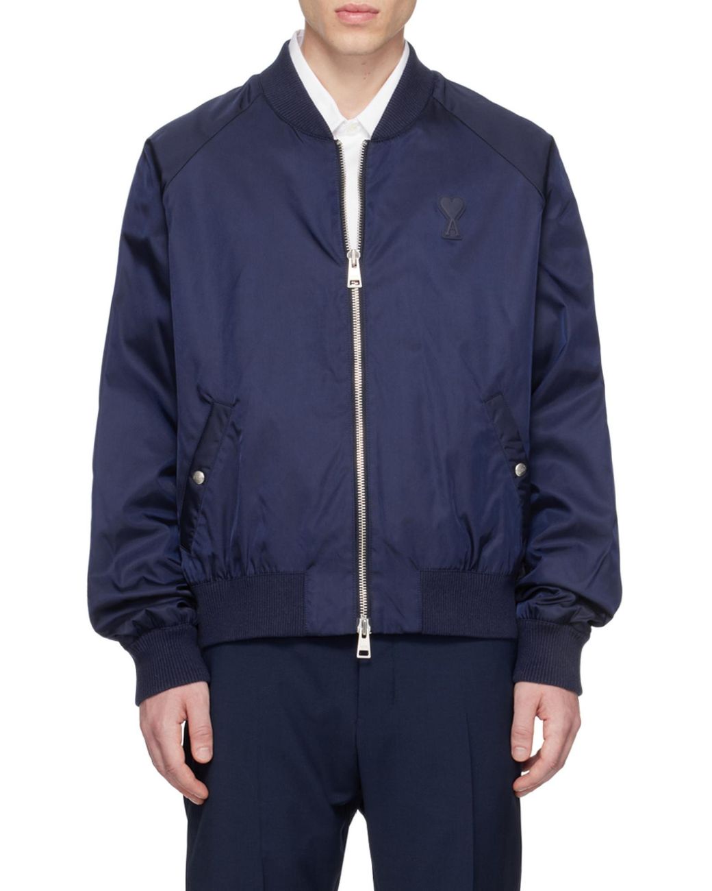 AMI Blue Logo-Embroidered Bomber Jacket for men