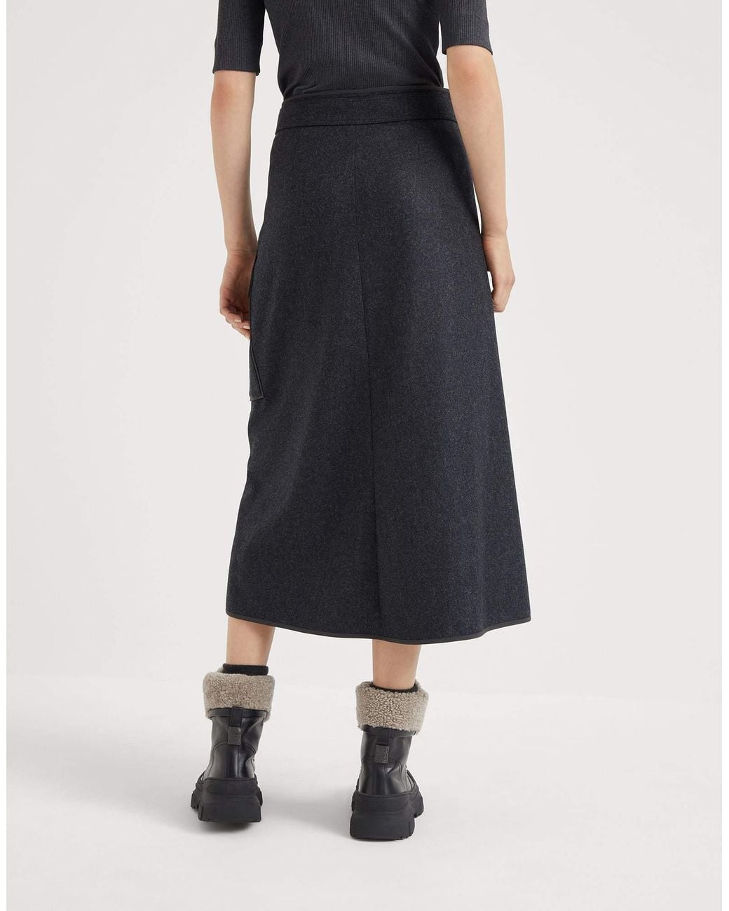 Brunello Cucinelli Black Wrap Midi Skirt
