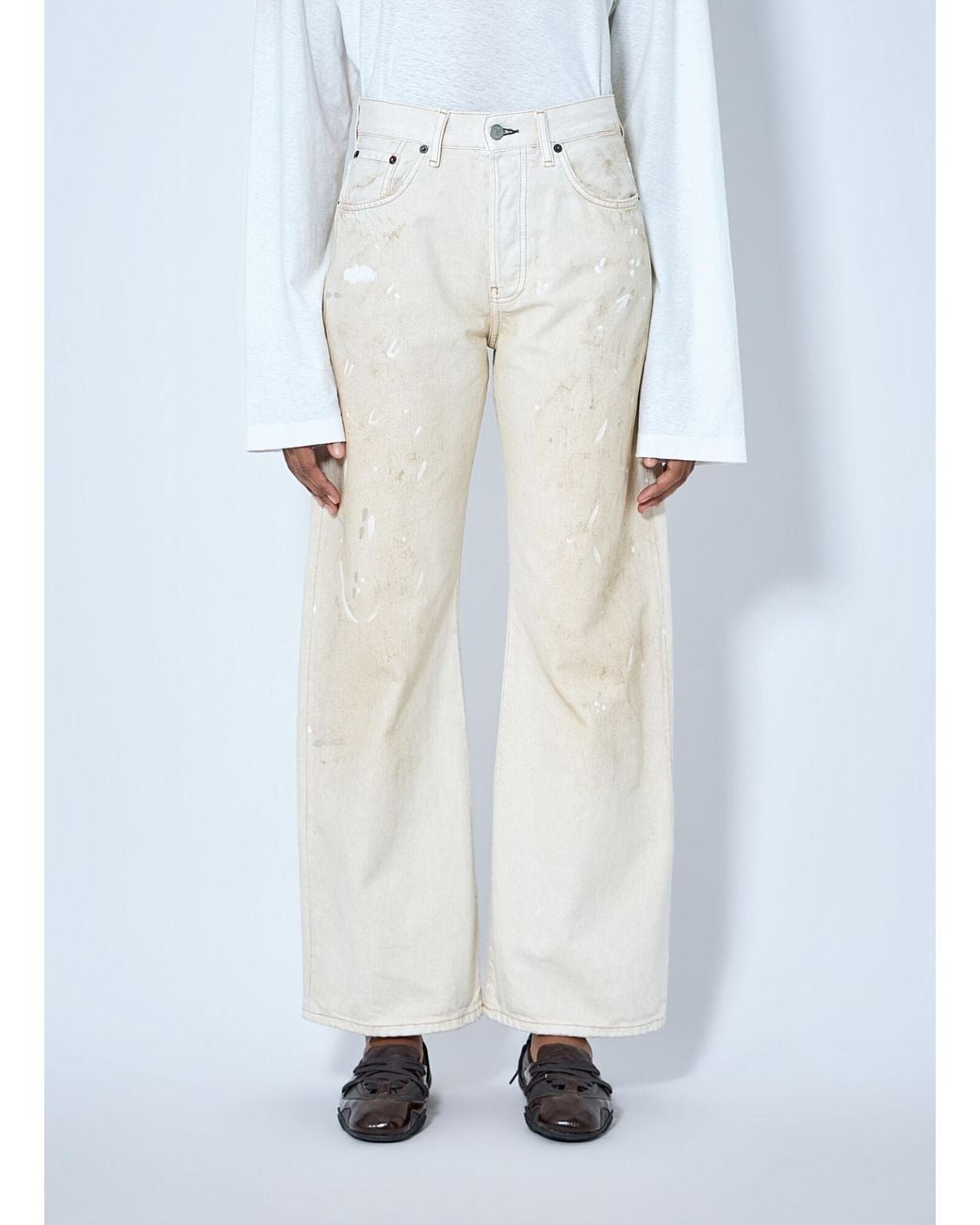 Acne White Distressed Logo Patch Jeans
