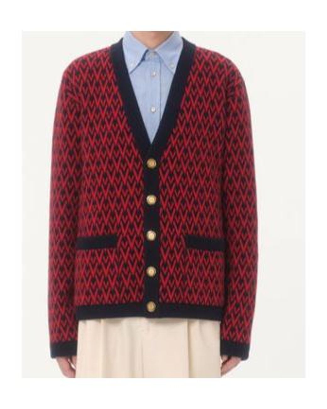 Valentino Red Geometric Patterned V-Neck Cardigan for men
