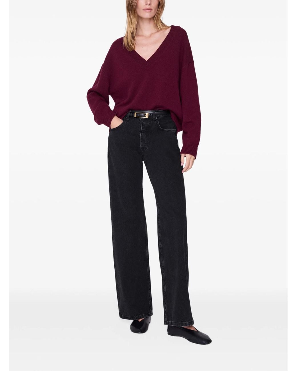 Anine Bing Purple V-Neck Knit Sweater