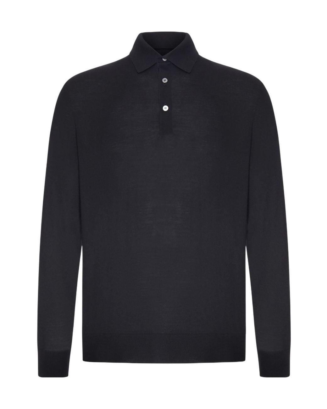 Zegna Blue Long-Sleeved Knitted Polo Shirt for men