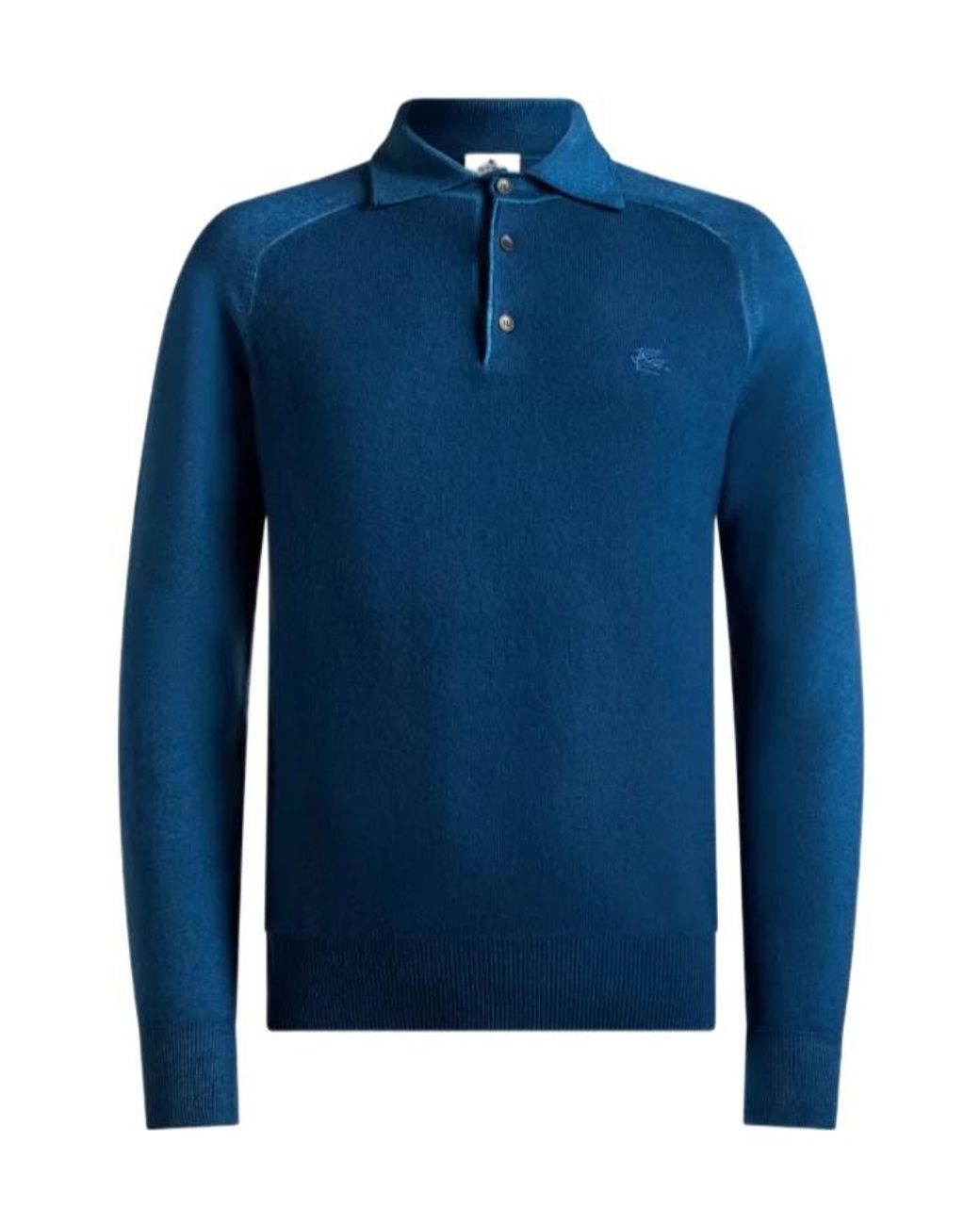 Etro Blue Wool Polo With Pegaso Logo for men
