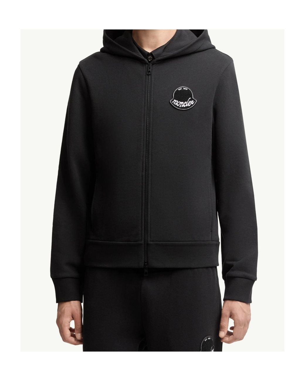 Moncler Black Logo Patch Zipped Hoodie for men