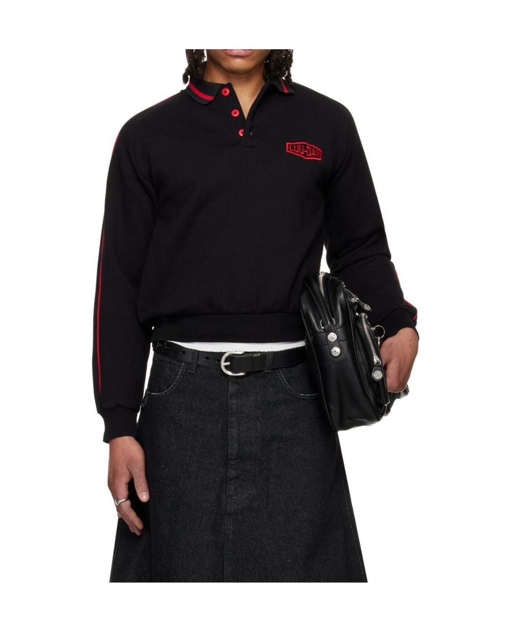 Lu'u Dan Black Pit Stop Long-Sleeve Polo Shirt for men