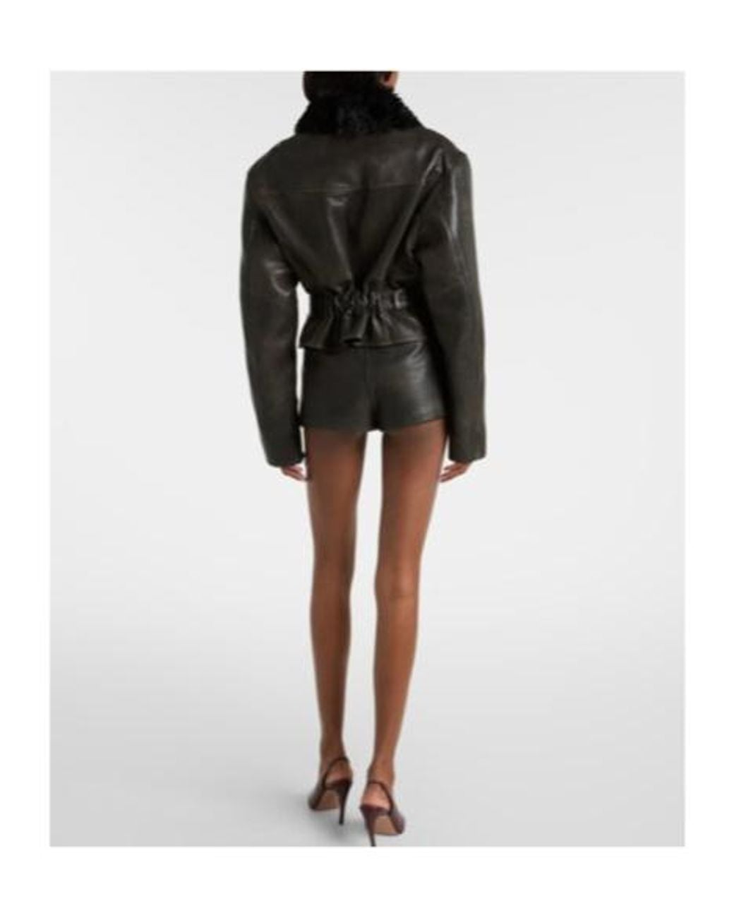 Alex Perry Black Shearling-Trimmed Cropped Leather Biker Jacket