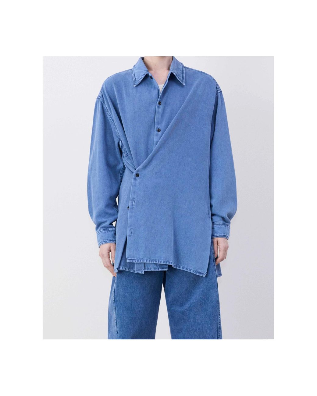 Lemaire Blue Twisted Long Sleeved Denim Shirt