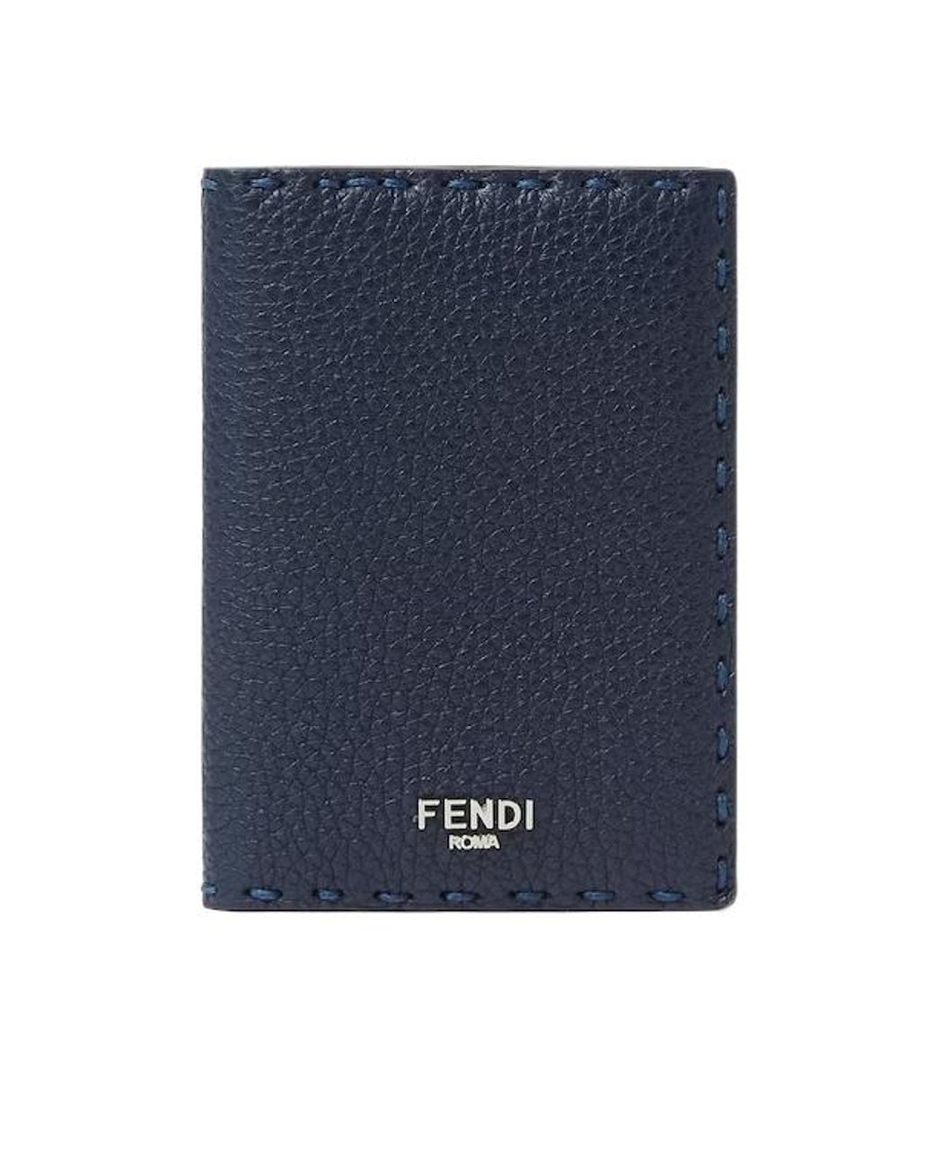 Fendi Blue Dark And Dark Selleria Card Holder With 104 Hand-Sewn Stitches for men